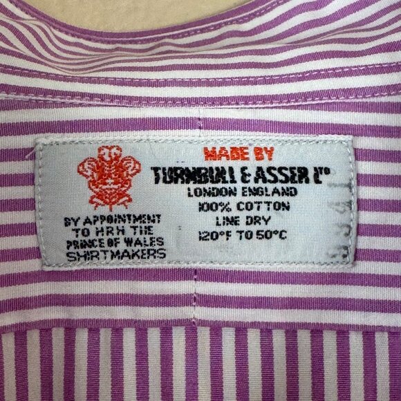 Turnbull & Asser READ Purple White Striped Dress Shirt100% Cotton Cuff Links XL - Picture 4 of 8